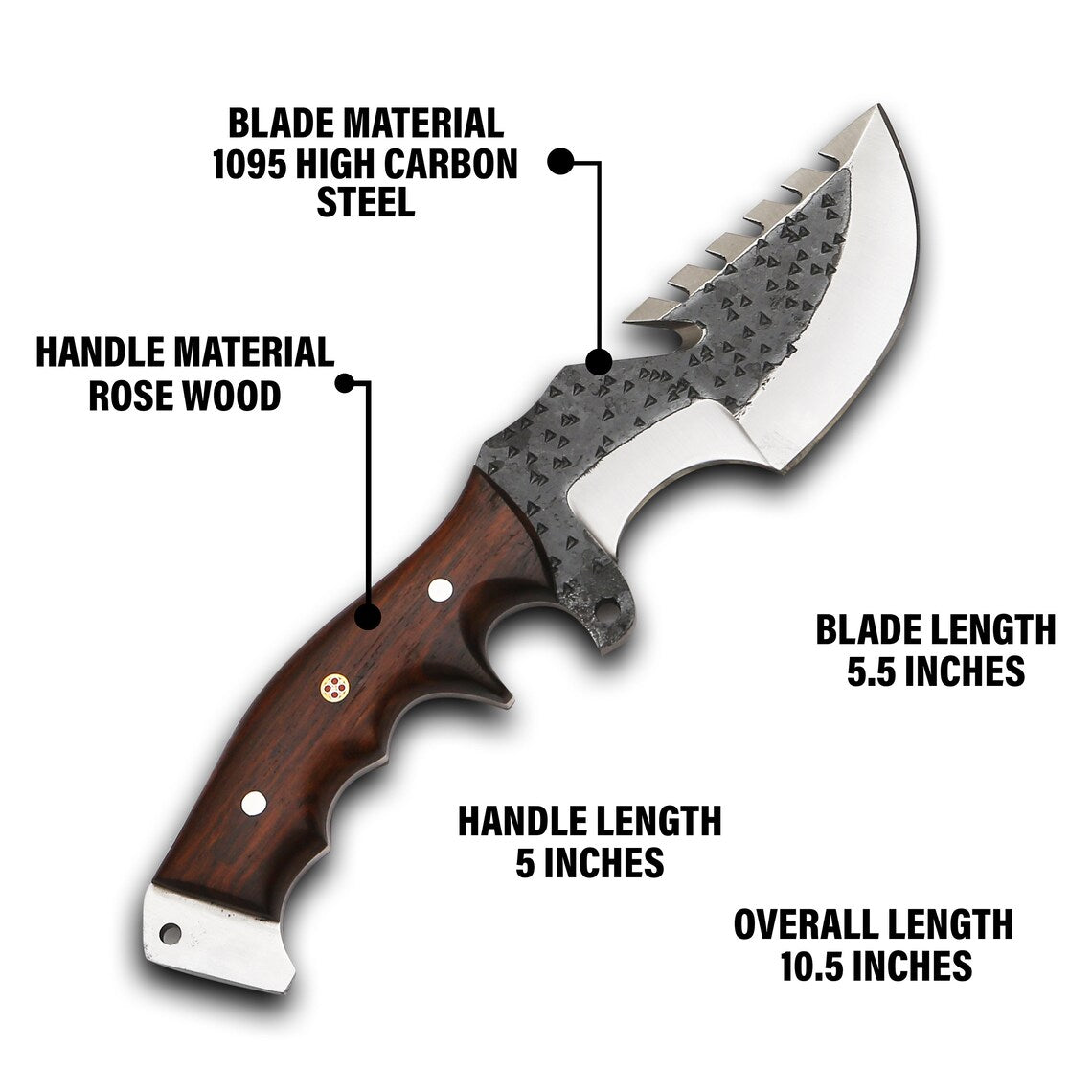 Custom Handmade 1095 Hammer Forged Steel Gut Hook Tracker Knife - Rosewood  Handle, 10 Inches Overall Length – KBS Knives Store