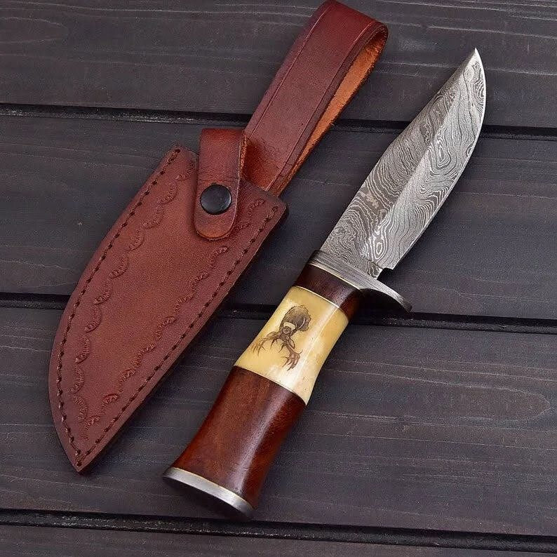 The Wilderness Elegance: 10-Inch Hunting Knife with Damascus Steel Bla –  KBS Knives Store