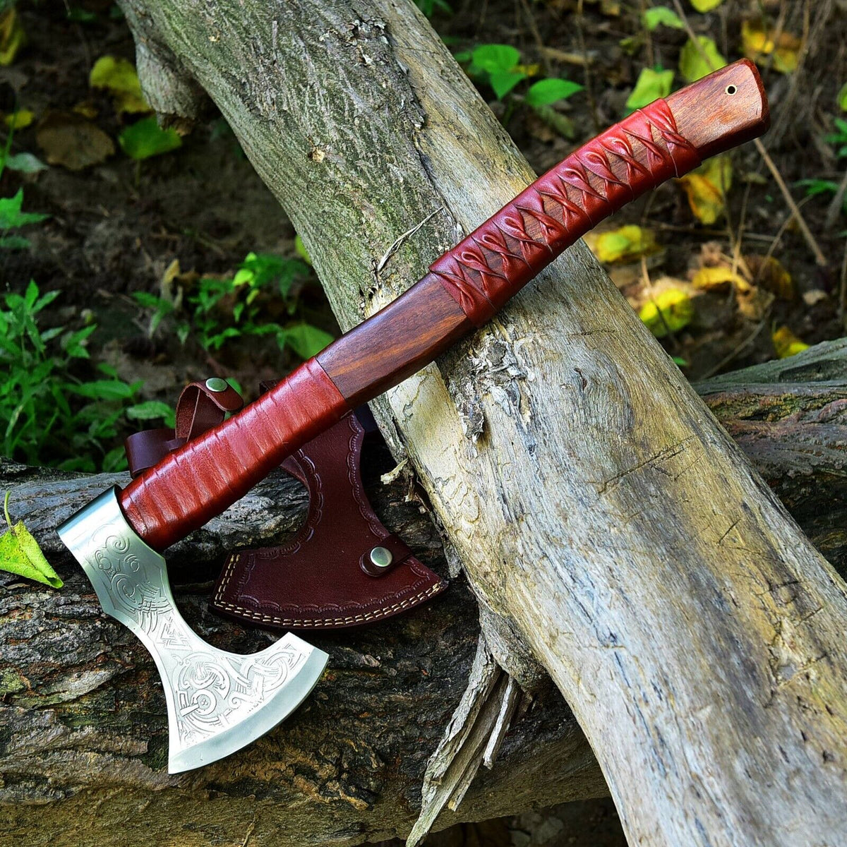 Everestforge- Hand forged tomahawk Axe-Leather sheath-Personalization Engraving option-Leaf spring-Tempered-Sharpen-Functional-Forged-Nepal online