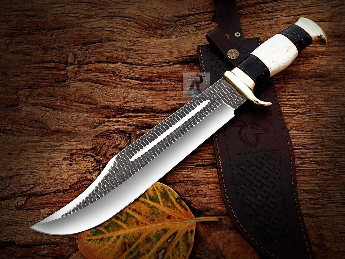 Personalized Custom Made D2/c430 Tool Steel High Polish Crocodile Dundee  Bowie Rambo Knife Fathers Day Gift, Gift for Him W Leather Cover 