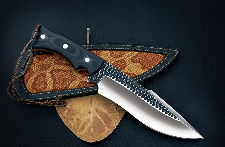 EGKH- 8 Inches Blade Custom Handmade D2 Steel Convex Flat Grind Combat KNIFE | Handforged | Custom Full top Tang Knife with Leather Sheath.