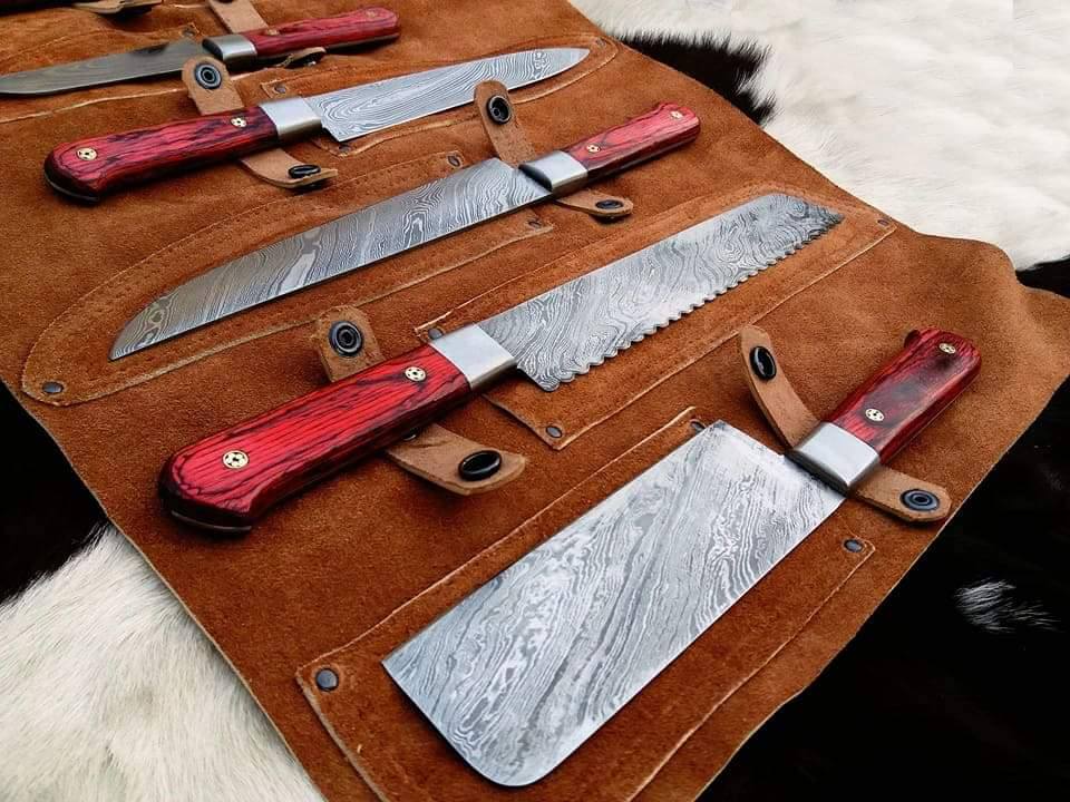 Full Tang Custom Handmade Damascus Steel Kitchen Knives Set – KBS Knives  Store