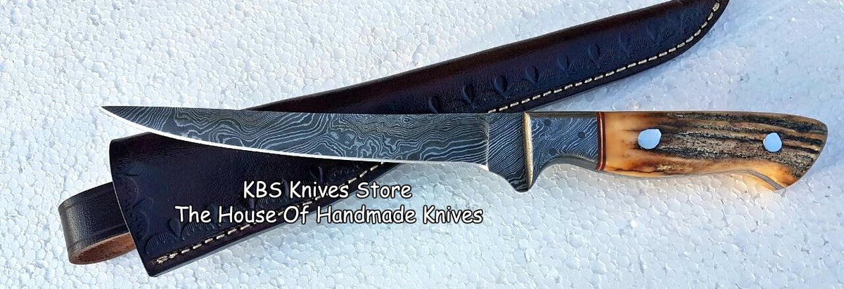 Handmade Damascus Steel Fillet Boning Knife with Antler Horn and Damas –  KBS Knives Store