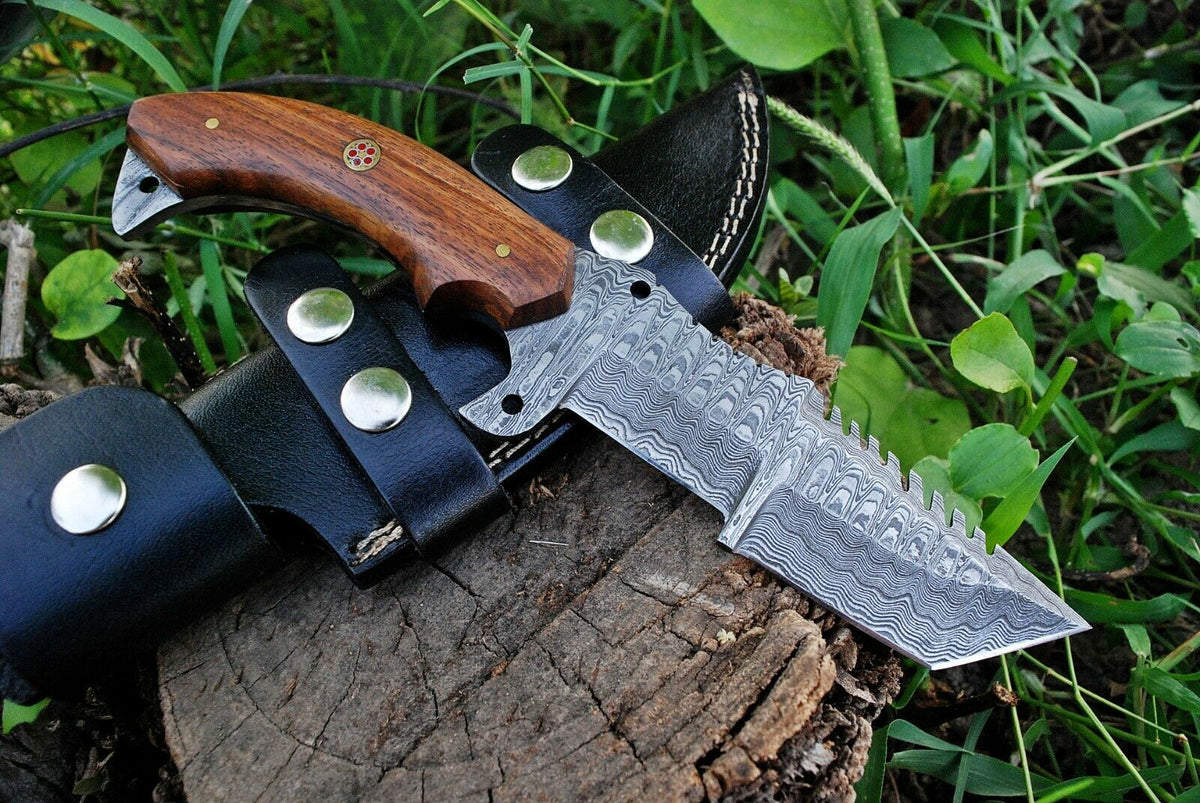 Damascus Steel Handmade Top Best Tracker Knife For Sale with Rosewood – KBS  Knives Store