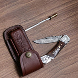 Custom Handmade Damascus Pocket Knife – 7" with Leather Case

