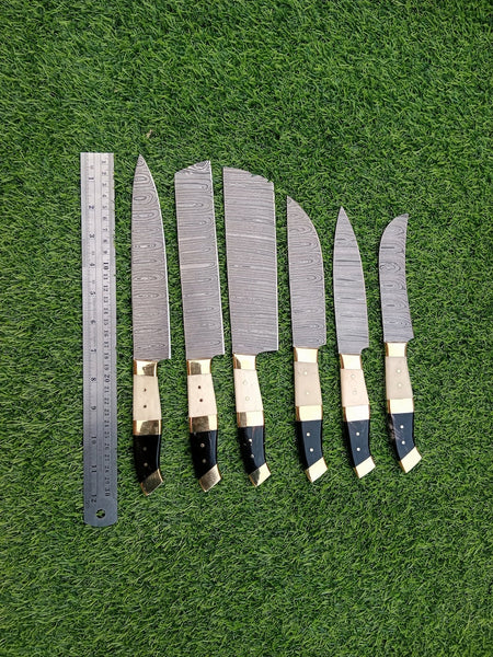 Damascus Steel 6 Pcs Chef Knives Set / Unique Handles Kitchen