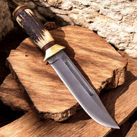 High Carbon Hunting Knife: Antler-Handled Masterpiece