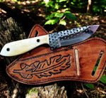 Cowboy Knife and Sheath Rasp Steel Blade & Natural Bone Handle