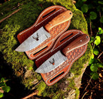 Rustic Ranch Cowboy Knives and Sheaths: Damascus Steel with Olive and Rosewood Handles