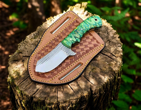 Rugged Trail Cowboy Knife and Sheath: Rasp Tool Steel with Exotic Wood Handle