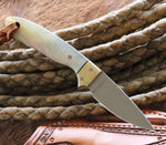 Custom Handmade D2 Steel Belt Knife with Sheep Horn Handle and Leather Sheath
