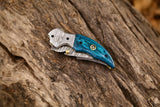 Luxurious Damascus Steel EDC Pocket Knife with 3-Inch Blade, Exotic Wood Handle, and Leather Case for Special Occasions