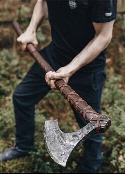 Close-up of the Viking Battle Axe blade showing its craftsmanship and sharp edge
