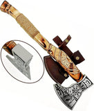 Norse Axe with Custom Handmade Forged 1095 Steel Blade and Hand Engraved Ash Wood Handle – Odin’s Edge