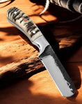 Custom handmade Bull Cutter knife with high-carbon steel blade and sheep horn handle.