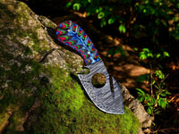 7.25-inch Damascus Steel Gut Hook Skinning Knife
