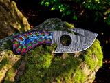 Gut Hook Skinning Knife with Damascus Steel Blade
