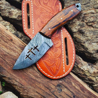 Custom Handmade Skinning Knife Sheath – Damascus Cross Wirecut 