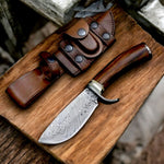 Deer Hunting Skinning Knife - Damascus Steel & Rosewood Handle