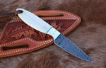 Lone Star Cowboy Belt Knife with Damascus steel blade and bone handle
