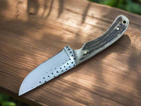 Custom cowboy knife with horizontal leather sheath by KBS Knives Store