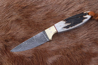 Buckaroo Western Cutlery Knife – Damascus Steel Blade and Antler Handle