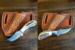 Custom cowboy knife with rasp tool steel blade and antler horn handle
