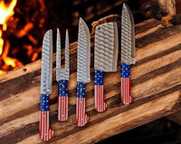 Professional Chef Knives Set with Case – American Flag Handles