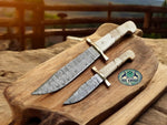 Western Cowboy Bowie Set – Damascus Steel & Bone Handles