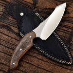 D2 steel hunting knife with G10 handle and premium leather sheath
