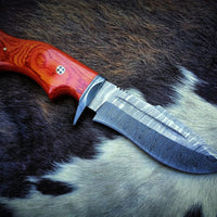 KBS Knives exclusive: Elemental Hunter Knife with Damascus guard and leather sheath.