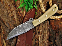 Good skinning knife with 8.25-inch Damascus blade, ideal for deer skinning.
