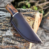 Great skinning knife with custom Damascus steel blade and rosewood and bone handle, Rockwell Hardness 55-58 HRC.
