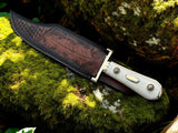 Close-up of the bone handle and brass guard of the Legendary Western W49 Bowie Knife
