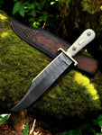 Custom handmade Western W49 Bowie Knife featuring a brass guard and Damascus steel blade
