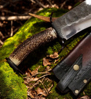 Mountain Stalker Bowie Knife with Antler Handle featuring a 12-inch 1095 steel blade
