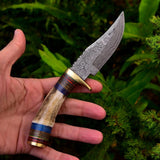 Deer Skinning Knife for Field Dressing - Damascus Blade & Antler Handle