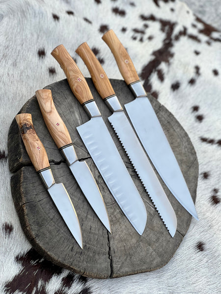 Custom Handmade Acid Washed Stainless Steel Kitchen Knife Set with