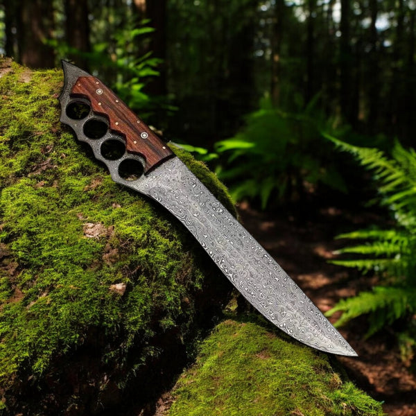 Exclusive Custom Handmade Damascus Knuckle Knife with Rosewood Handle