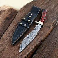 Damascus Kukri Knife – Custom Handmade with Leather Sheath

