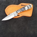 Custom ranch cowboy knife with epoxy resin handle and leather sheath
