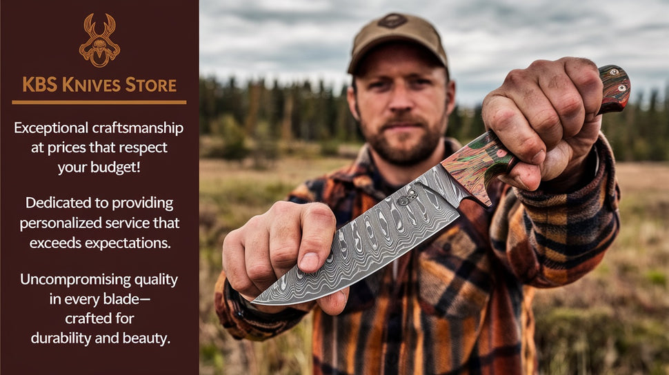 a banner of a man Showing-off his Knife purchased from KBS Knives Store