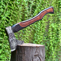 Valhalla Edge Norse Axe with Forged 1095 Steel Blade and Engraved Details
