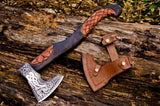 Handcrafted Battle Axe with engraved 1095 steel blade and hand engraved rosewood handle
