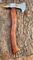 Tomahawk axe with etched blade and leather-wrapped rosewood handle, full working tool