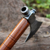 Native American Smoking Tomahawk with Damascus Steel Blade and Smoking Pipe Rosewood Handle