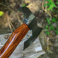 "Rosewood Warrior" Tomahawk Axe with Damascus Steel Blade and Rosewood Handle
