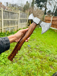 Close-up of the Damascus Steel Blade on the Tomahawk Axe