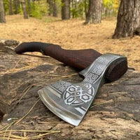 Walnut Wood Handle with Black Leather Wrap on Warrior's Duo Tomahawk and Hammer
