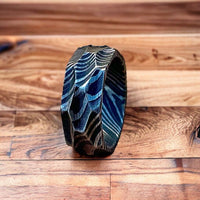 Unique pattern Hand-Forged Damascus Steel Proposal Memory Ring and ring box